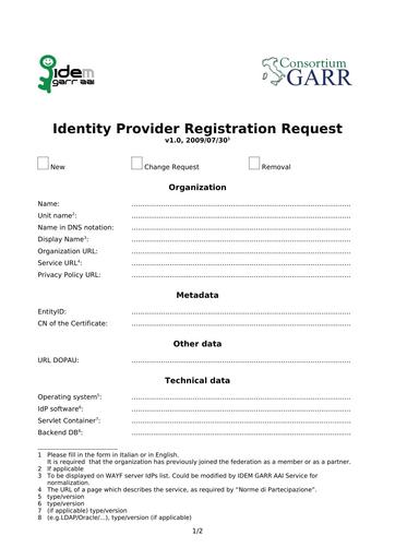 Identity Provider Registration Request V1.0 20090730